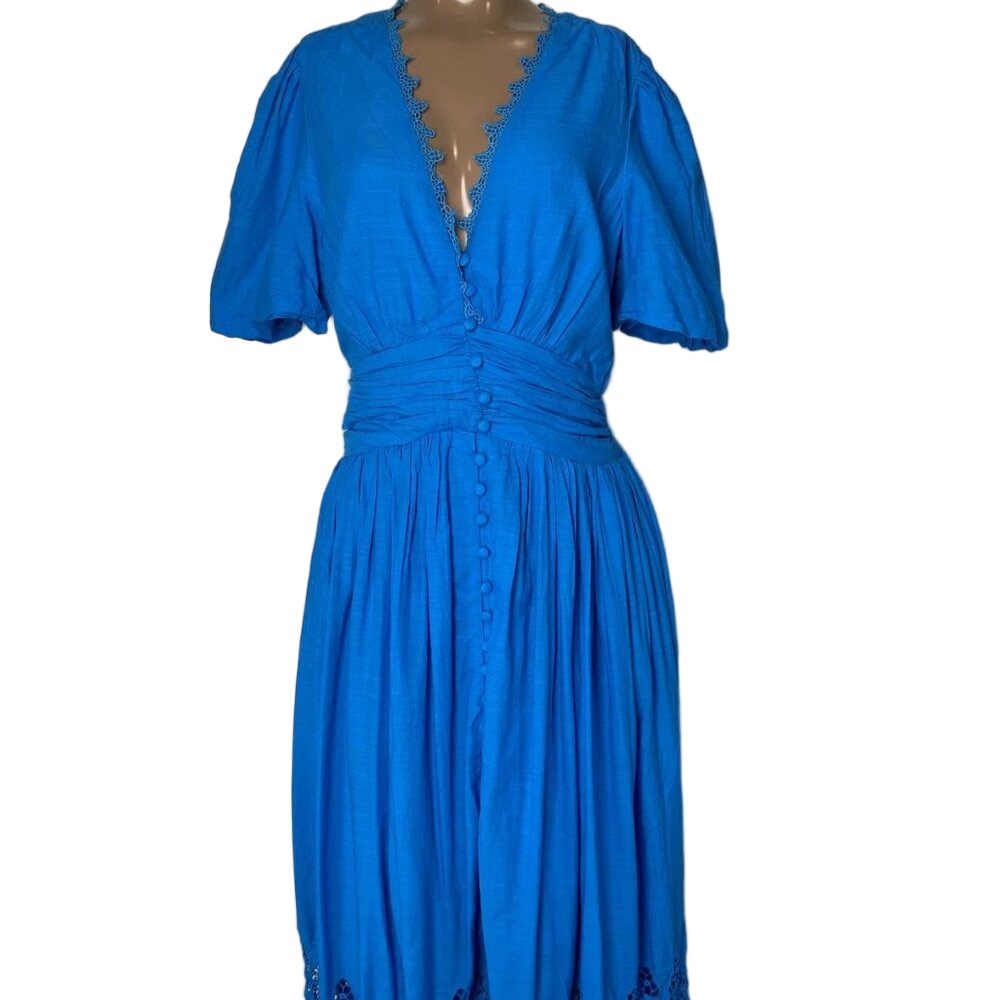Anthropologie Bright Blue Maxi Dress with Button Front